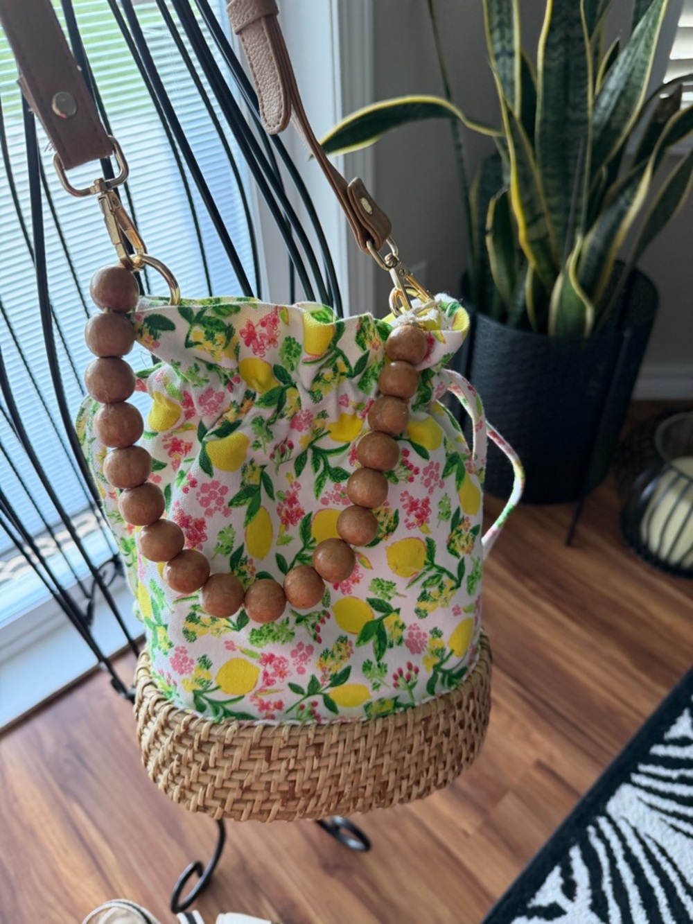 C&C California Yellow Lemon & Floral Woven Crossbody Bag